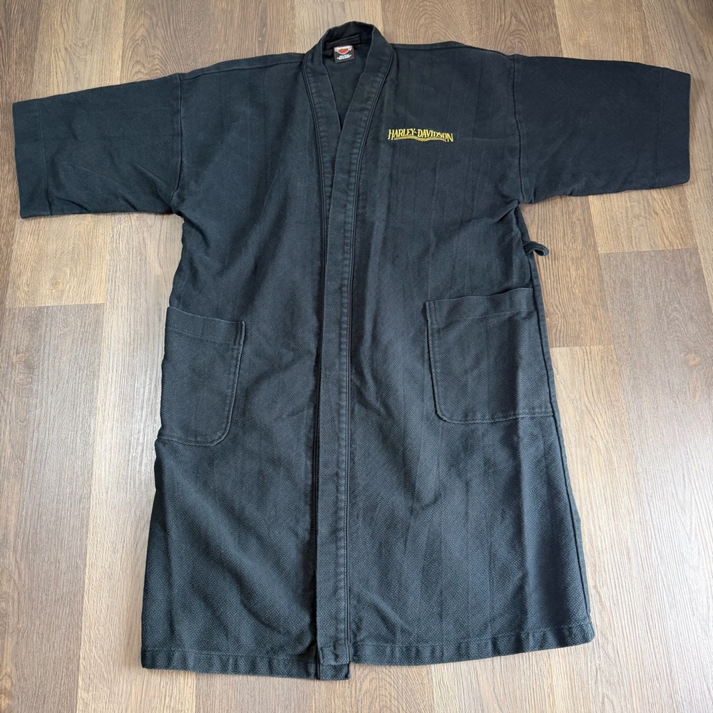 Harley Davidson Mens Sleepwear Robe Embroidered Logo Pockets Black Cotton OSFM